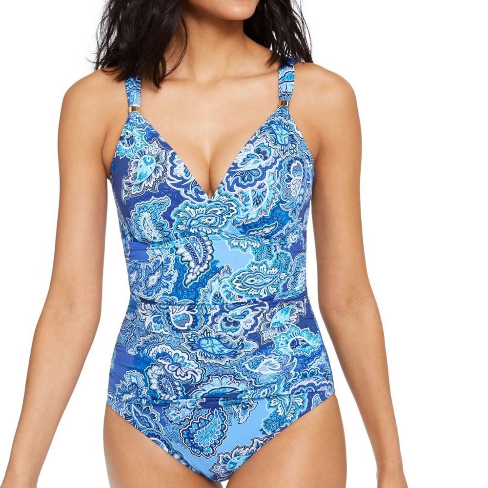 NWT Lauren Ralph Lauren Floral Paisley Bandana Twist One Piece Swimsuit